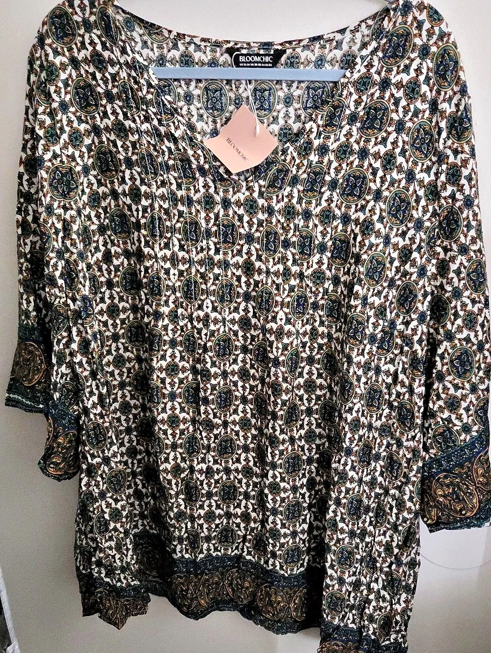 BLOOMCHIC Geometric Tunic in White & Blue Size 2X NWT